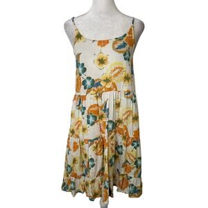 Roxy white, yellow, orange & blue floral sleeveless mini sun dress size S
